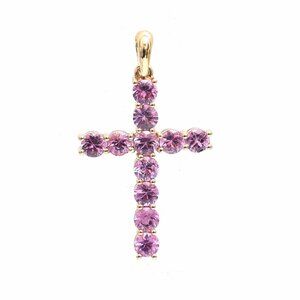 Heavenly Bloom Pink Sapphire Cross 18K Gold Pendant Necklace